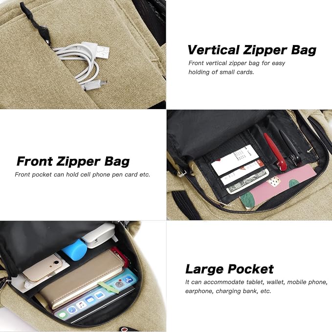 MOSISO Sling Backpack, Canvas Crossbody Hiking Daypack Bag - Image 4