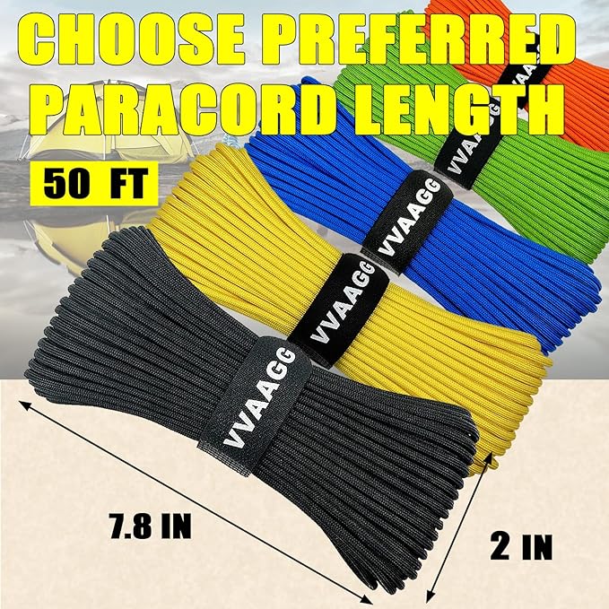 VVAAGG 1000 Black Paracord Rope, 50ft 12 Strand Parachute Cord - Image 3