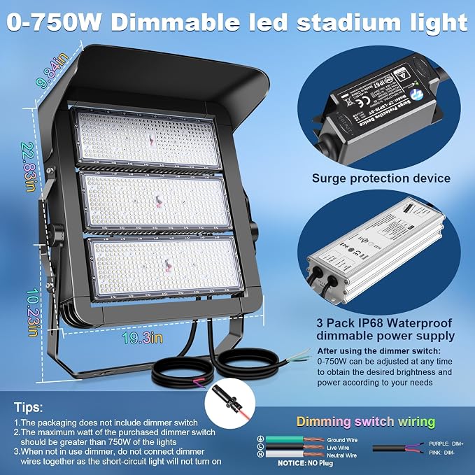 112500LM Led Stadium Light Dimmable 0-750w Super Bright Led Arena Flood Lights - Image 3
