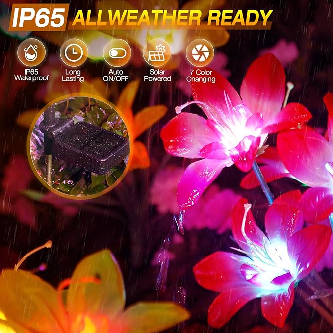 Aukora Solar Garden Lights Outdoor 5 Pack, 5 Colors Lily Flowers & 7-Color - Image 5