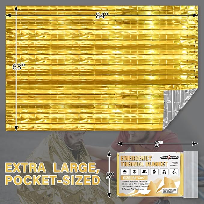 SecuCaptain Survival Emergency Thermal Blankets: Extra Large 84” x63” Space - Image 3
