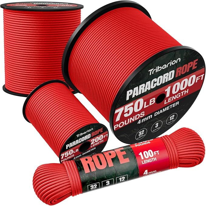 Paracord Rope 750 lb - 100ft 5/32" Parachute Cord 4MM 12-Strand para Cord - by Triberion