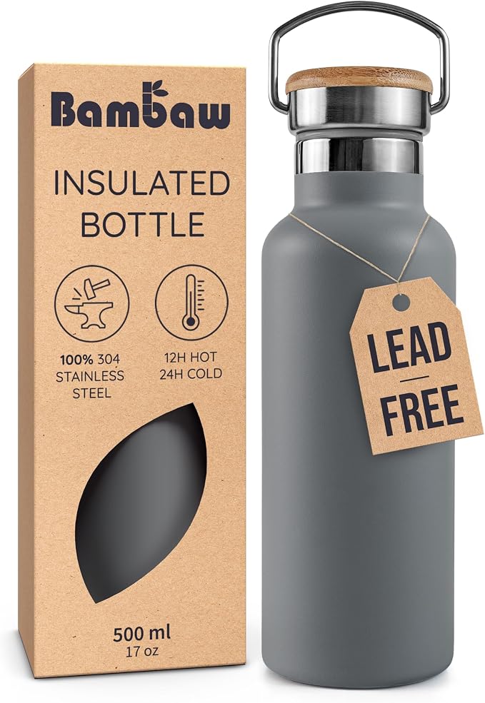 Bambaw 16 oz Metal Water Bottle, Insulated Stainless Steel Water Bottle by Bambaw