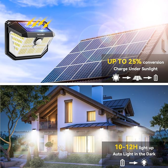 TECKNET 231 LED Solar Motion Lights Outdoor Waterproof, 10 Pack 300° Angle & 3 - Image 2