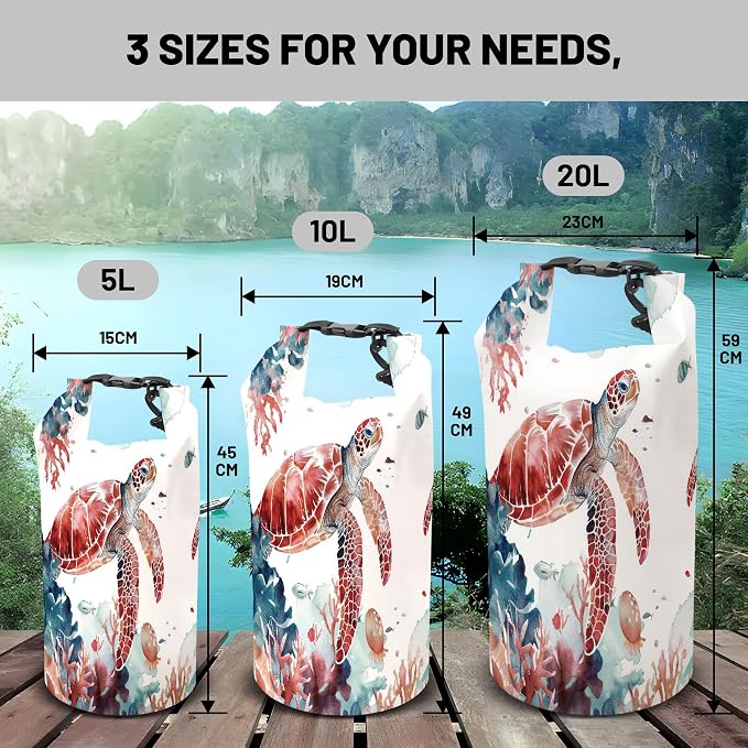 Waterproof Dry Bag, Sea Turtle Jellyfish Coral Red Small Waterproof Backpack - Image 6