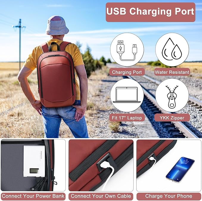 hk Business Backpack for Men 17 Inch, Slim & Expandable Waterproof Travel - Image 2
