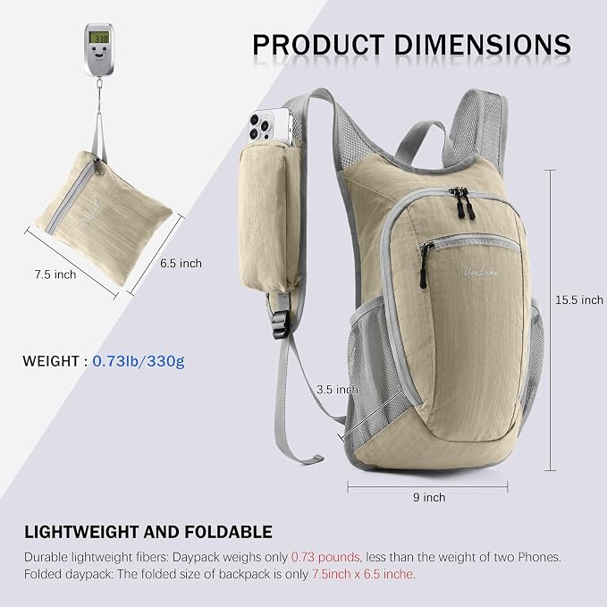 Uselike 10L Small Hiking Backpack Travel Daypack Lightweight Packable Back Pack - Image 6