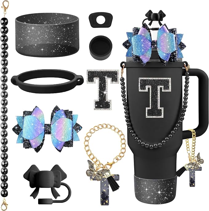 9PCS Black for Stanley Cup Accessories Set Bling Initials Bow Charms for by Unknown