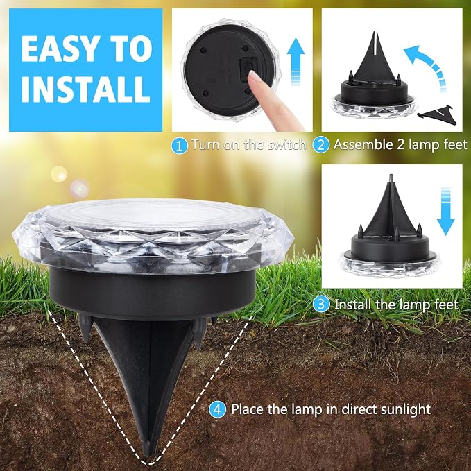 echosari Solar Ground Lights 6 Pack, Upgraded Solar Garden Lights Auto ON/Off - Image 6