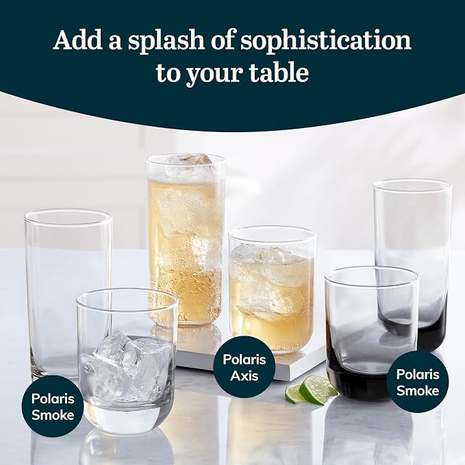 Libbey Polaris Tumbler and Rocks Glass Cups Set, Smoke Hue Mixed Drink Glasses - Image 4