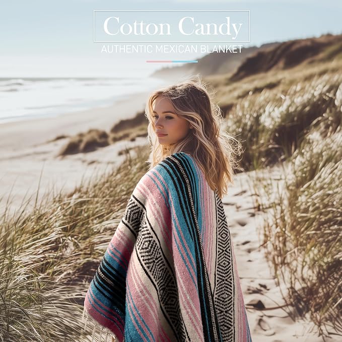 Hydration Nation Authentic Large Handwoven Mexican Striped Throw Blanket - Image 6