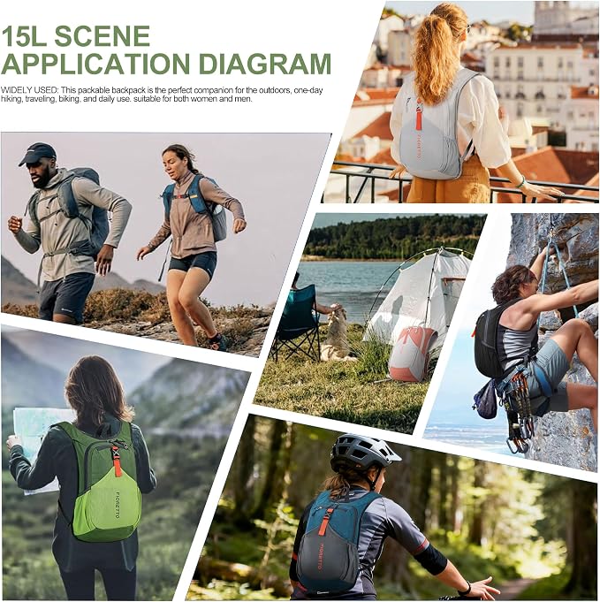 FIORETTO 15L Hiking Backpack for Women Men Mini Packable Backpack Lightweight - Image 8