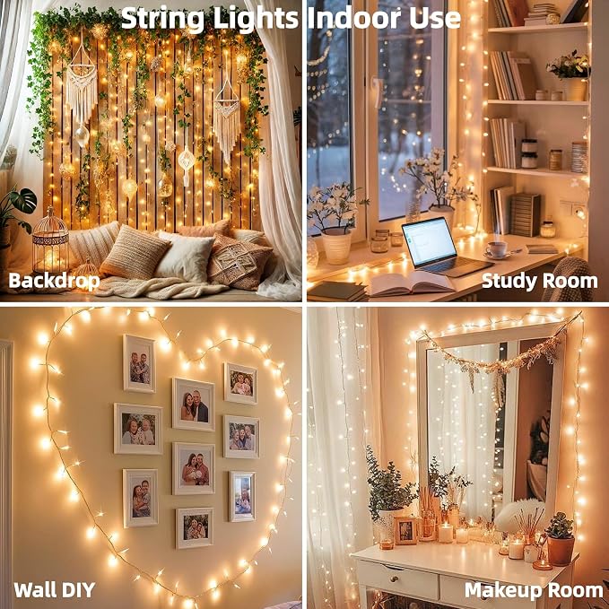 JMEXSUSS 200 LED String Lights Indoor Outdoor Clear Wire, Connectable Warm - Image 6