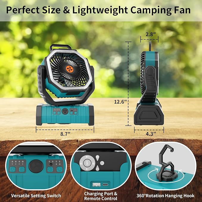 20000mAh Outdoor Camping Fan Battery Operated, Portable Rechargeable Battery - Image 6
