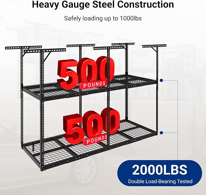 FLEXIMOUNTS 3x8 2-Tier Overhead Garage Storage Rack – Adjustable Heavy Duty - Image 4