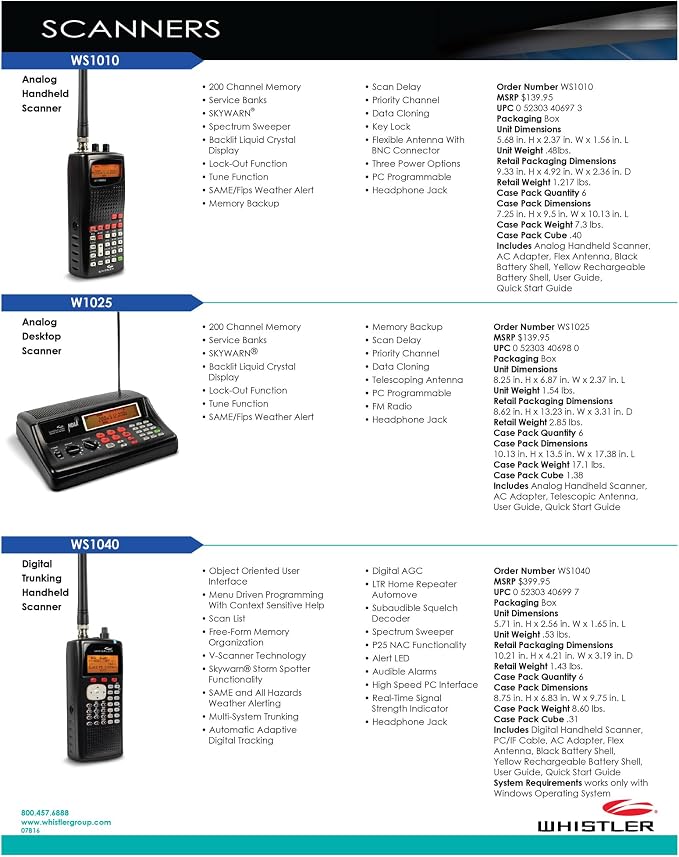 Whistler WS1025 Analog Desktop Scanner – Programmable Police/Fire/Weather Radio - Image 6