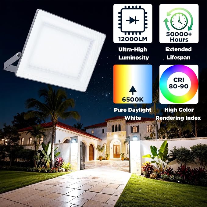 100W 12000LM Flood Lights Outdoor, Bright LED Work Light - Image 6
