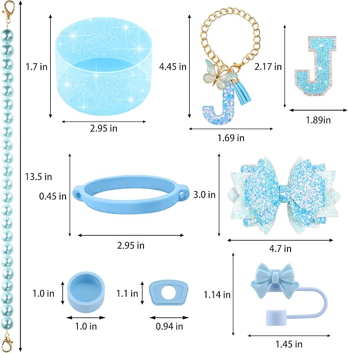 9PCS Blue for Stanley Cup Accessories Set Bling Initials Bow Charms for Stanley - Image 3
