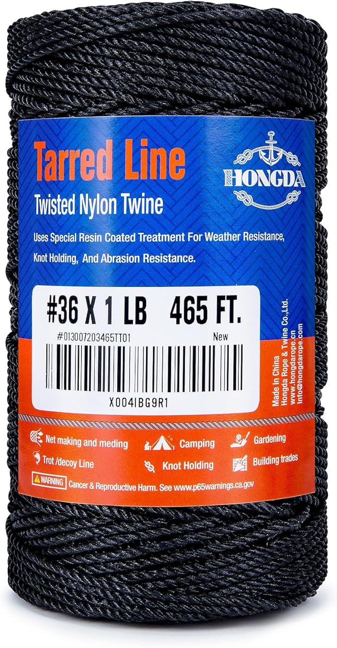 HONGDA Tarred Bank Line Twine, 465 Feet Nylon Twine #36 Bank Line-Black Nylon by hongda