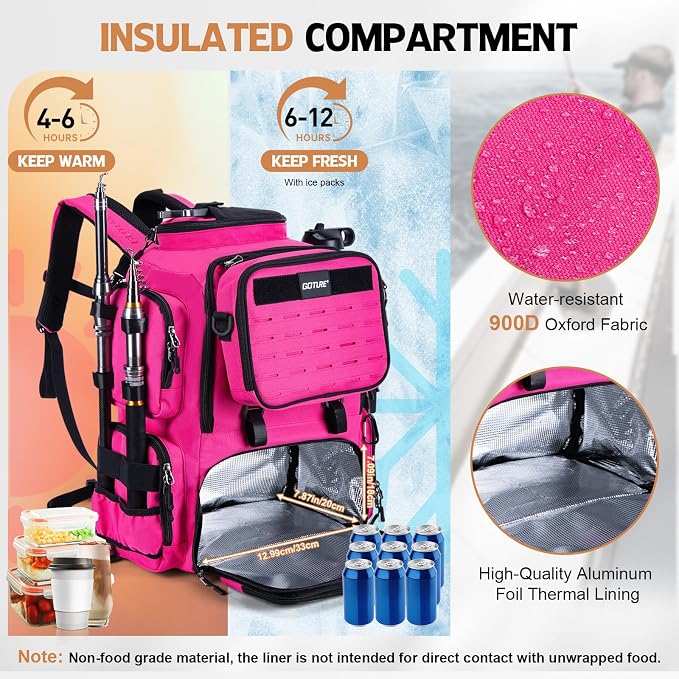 Goture Fishing Backpack, 58L 900D Water-Resistant Insulated Tackle Backpack - Image 4