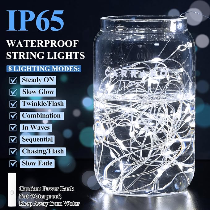 66FT Rechargeable String Lights Battery Operated, Battery Powered Copper Wire - Image 5