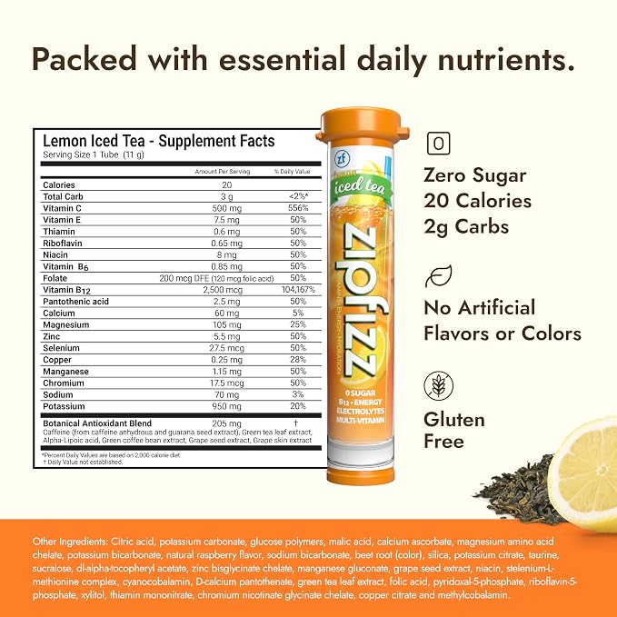 Zipfizz Daily Energy Drink Powder, Lemon Iced Tea, 20 Pack | 3-in-1 Sustained - Image 6