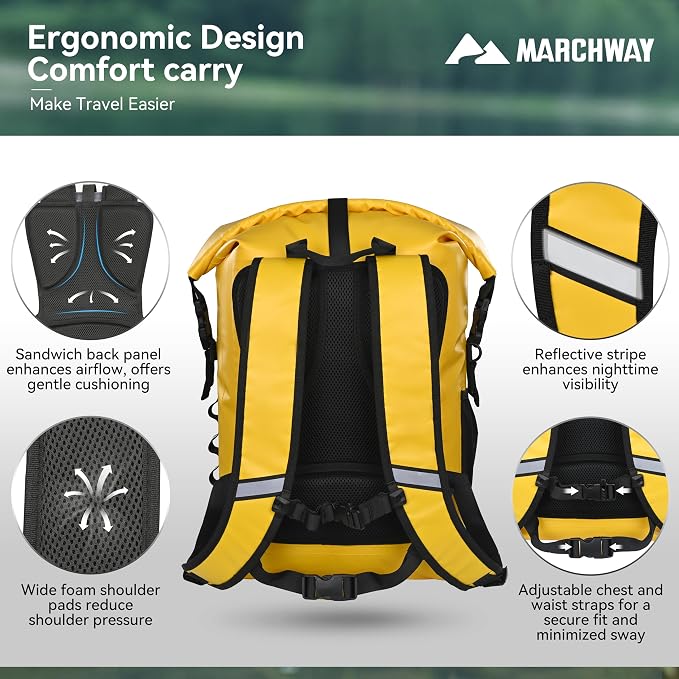 MARCHWAY Roll Top Waterproof Backpack, Floating Dry Bag 20L/30L/45L - Image 3