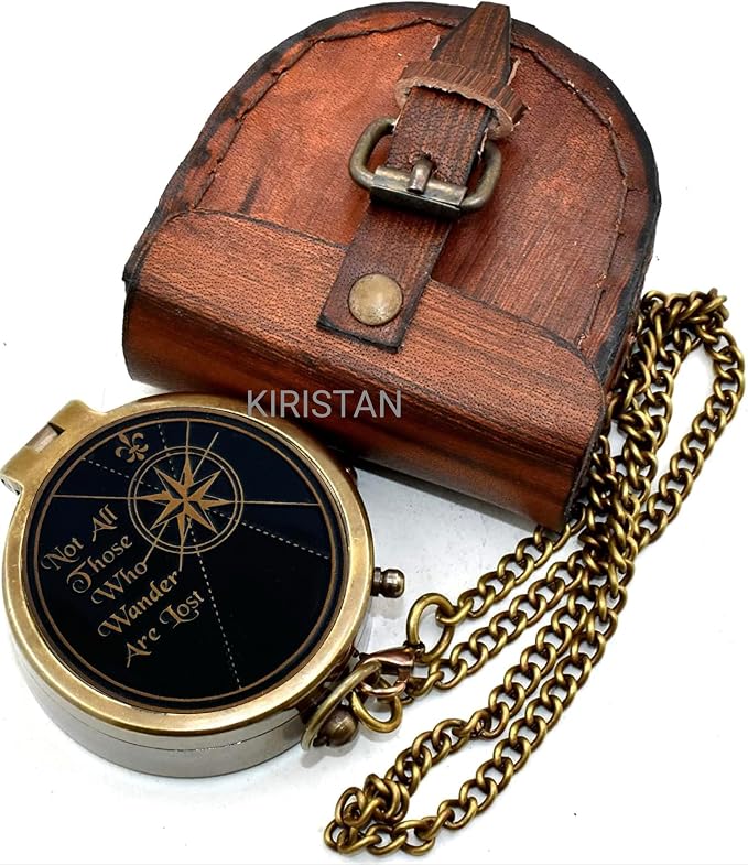 Vintage Brass Compass Not All Those Who Wander are Lost, Engraved Antique - Image 4