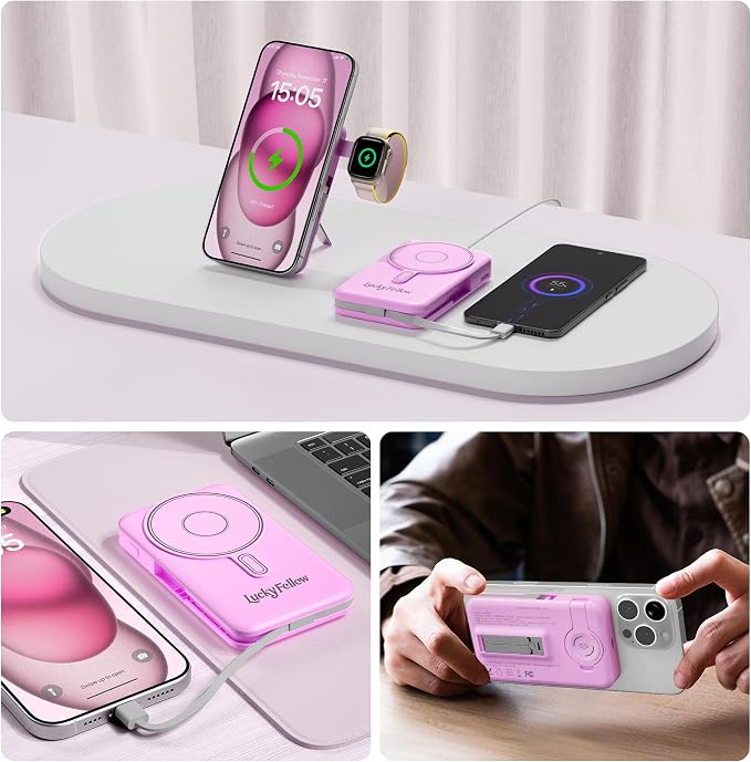 Magnetic Portable Charger Built-in Cables, 10000mAh Fast Charging Wireless - Image 9