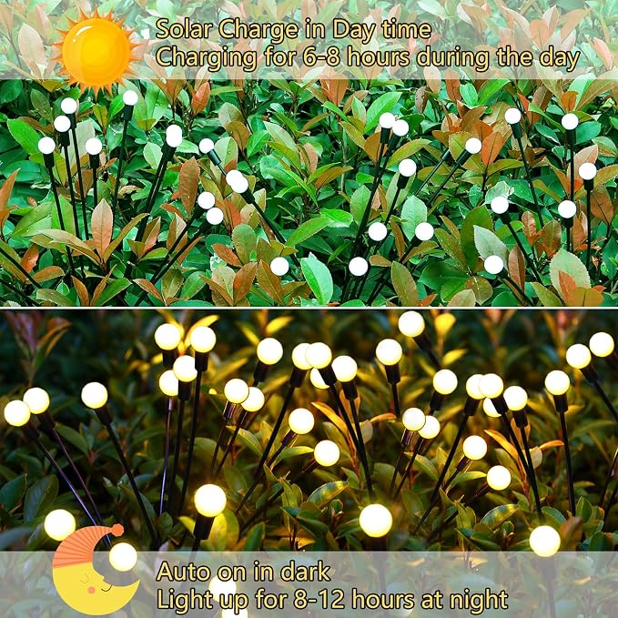 Solar Garden Lights Outdoor, 2 Pack 16 LED Solar Firefly Lights Waterproof - Image 4