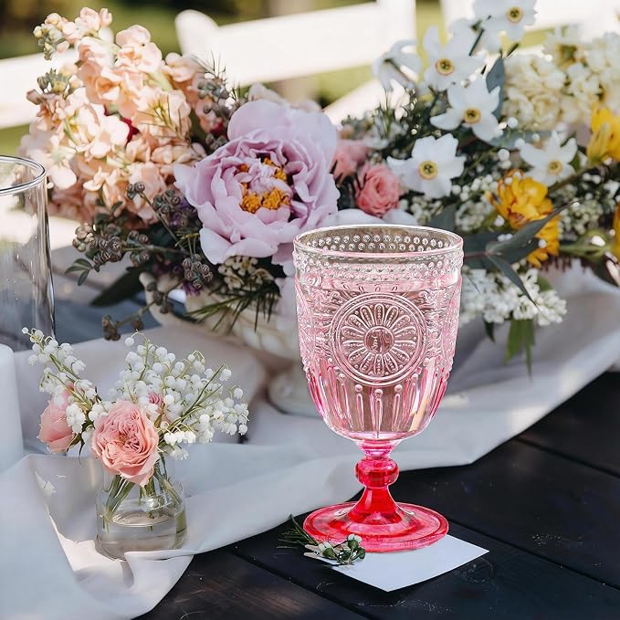 XUWAIDSGN 24Pcs Plastic Vintage Wine Glasses 13.5oz Reusable Embossed Goblet - Image 8