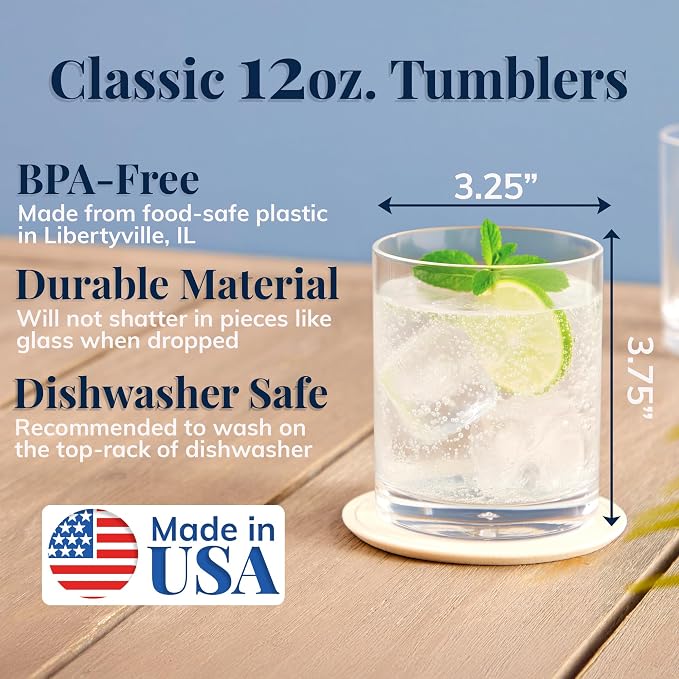 US Acrylic Classic Clear Plastic Reusable Drinking Glasses 12oz Rocks Cups | - Image 2