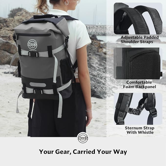 STOVER 5/10/25/30/40/55L Waterproof Dry Bag- Roll-Top Backpack w/Phone Case- - Image 5