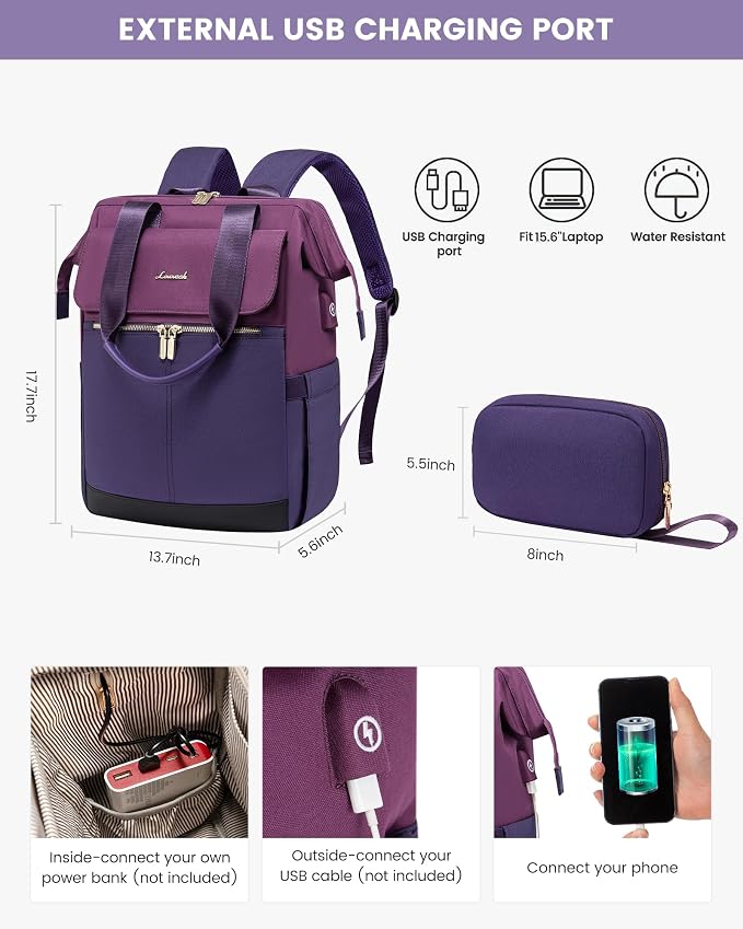 LOVEVOOK Laptop Backpack for Women, 17.7 Inch Work Laptop Bag - Image 4