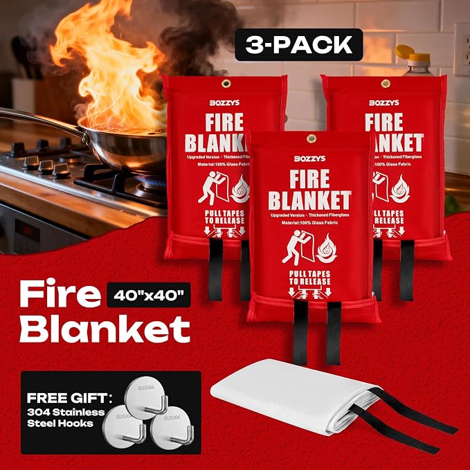 Fire Blanket 3-Pack | Fiberglass Prepared Fire Suppression | 40"x40" Fire - Image 2