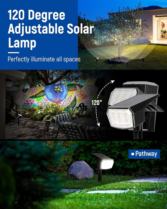 AUDERWIN Solar Spot Lights Outdoor 63 LED 3 Lighting, Waterproof IP65 Modes - Image 4