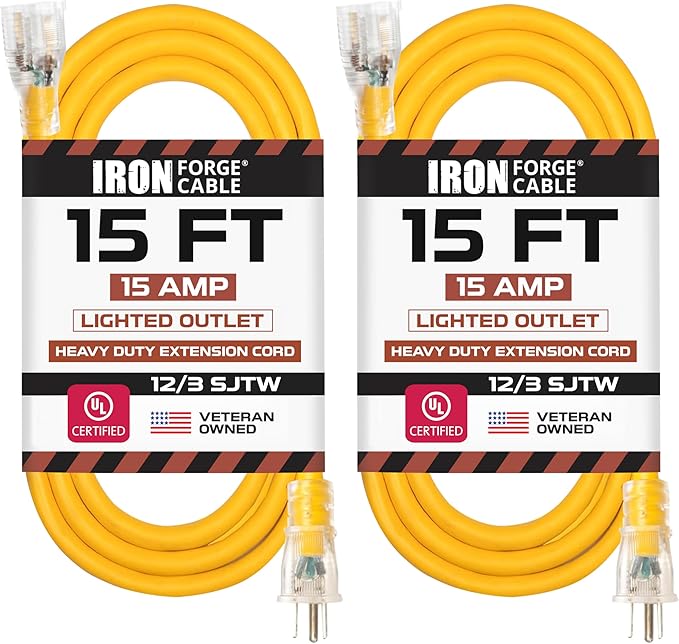 Iron Forge Cable Lighted Outdoor Extension Cord 15 ft 2 Pack by IronForgeCable