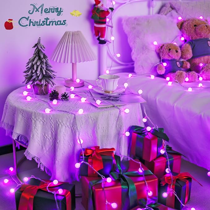 JMEXSUSS Purple Christmas Lights Indoor, Connectable 100 LED Globe String - Image 2