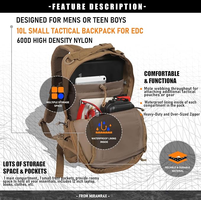 Miramrax 12L Small Backpack Day Pack - Image 3