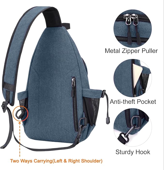 MOSISO Sling Backpack, Canvas Crossbody Hiking Daypack Bag - Image 5