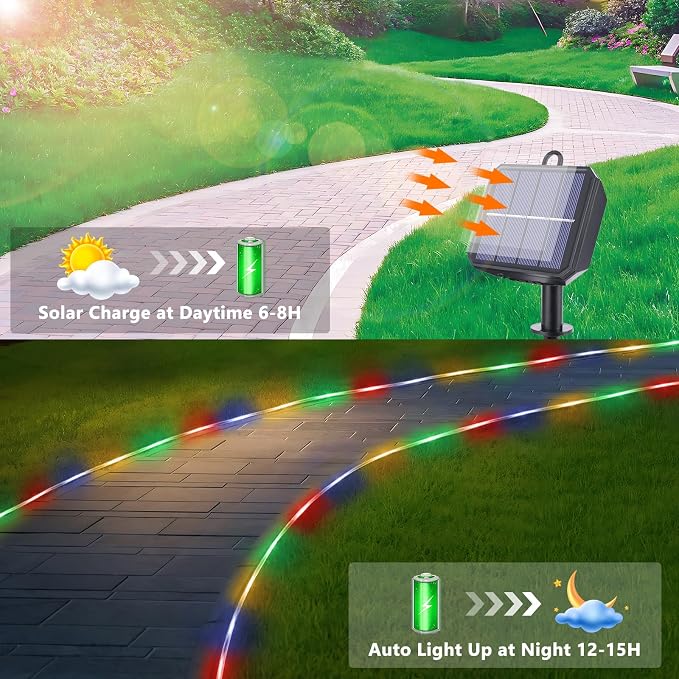 Solar Rope Lights, 33ft 100LED Solar String Lights, 8 Modes Waterproof Solar - Image 4