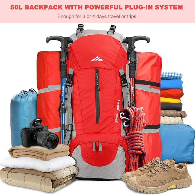 Loowoko 50L Hiking Backpack, Waterproof Camping Essentials Bag - Image 2