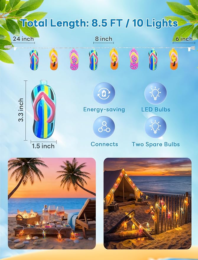 Slipper String Lights, 8.5FT 10 LED Beach Themed Lights - Image 7