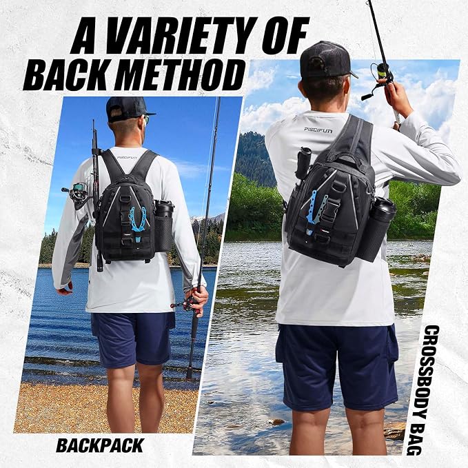 Piscifun Fishing Backpack with Rod Holder, Lightweight Sling Bag Storge Gear - Image 2