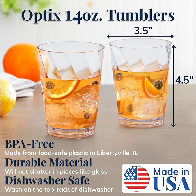 US Acrylic Optix Plastic Reusable Drinking Glasses 14oz Rocks Cups in Clear | - Image 2
