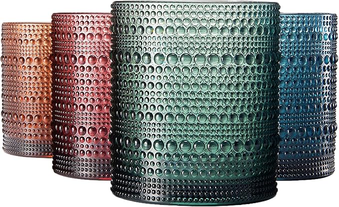 Khen Plastic Hobnail Drinking Glasses Set of 4 Neutral Tones Cups 14oz - Image 2