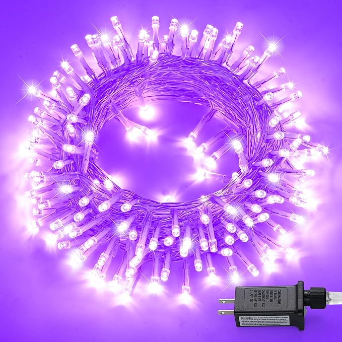 JMEXSUSS 150 LED Purple Christmas Lights Indoor, 8 Modes Connectable String by JMEXSUSS