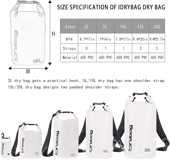 IDRYBAG Dry Bag for Kayaking Waterproof 2L/5L/10L/15L/20L, Small Dry Sack - Image 4