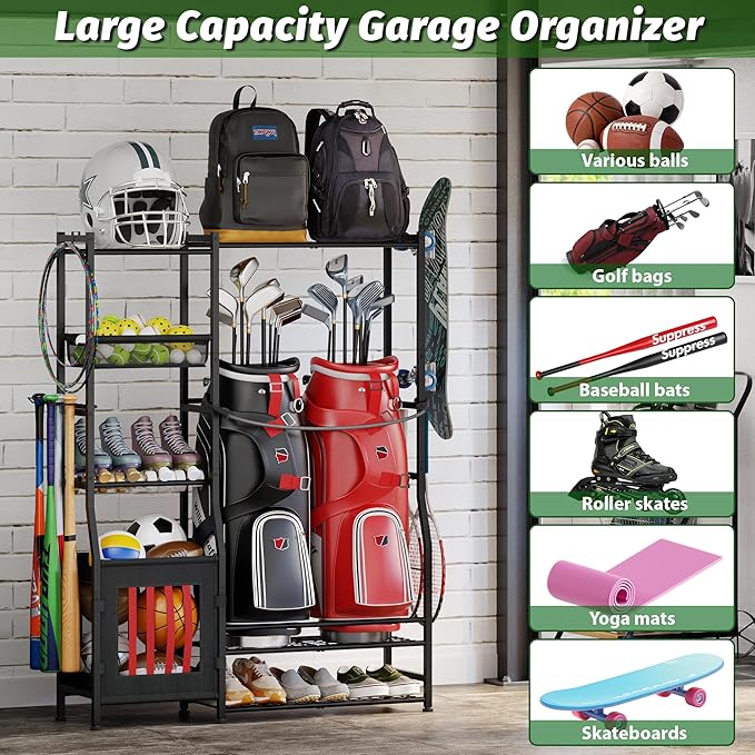 Sports Equipment Organizer Garage Organization, Golf Bag Storage Rack, Organizer - Image 4