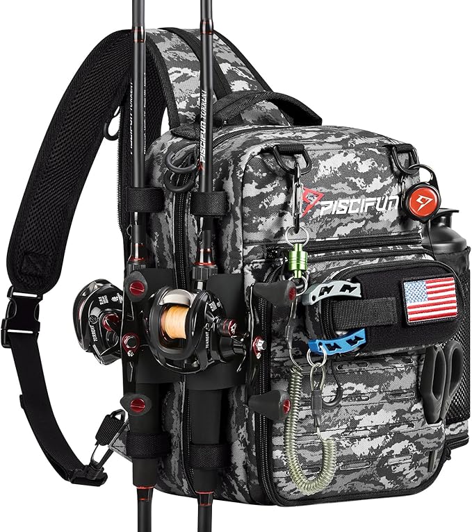 Piscifun Fishing Tackle Backpack, Convertible Sling or Waist Pack, 16-Pocket by Piscifun